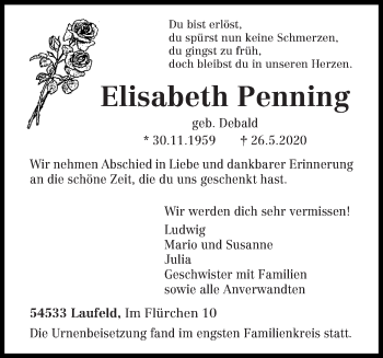 Traueranzeige von Elisabeth Penning von trierischer_volksfreund