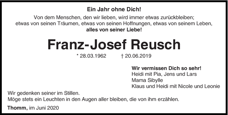  Traueranzeige für Franz-Josef Reusch vom 20.06.2020 aus trierischer_volksfreund