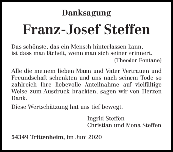 Traueranzeige von Franz-Josef Steffen von trierischer_volksfreund
