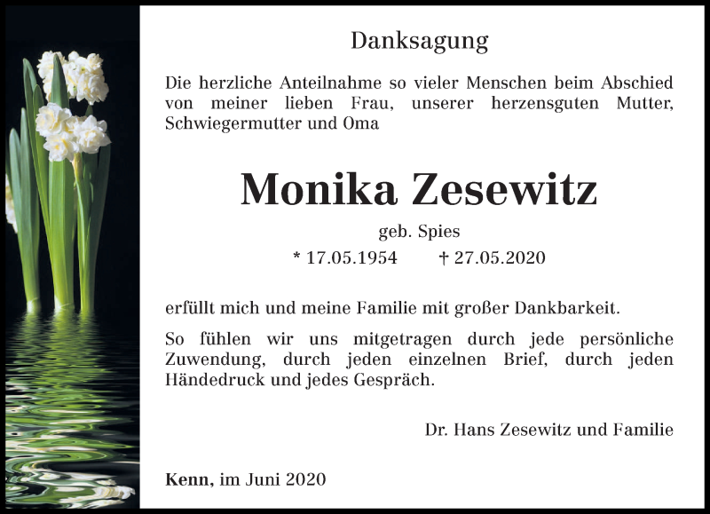  Traueranzeige für Monika Zesewitz vom 20.06.2020 aus trierischer_volksfreund