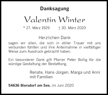 Traueranzeige von Valentin Winter von trierischer_volksfreund
