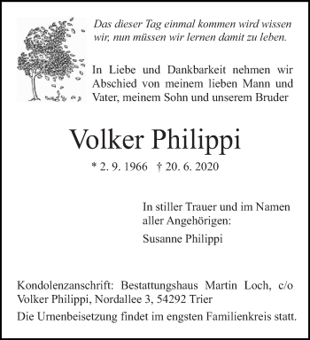 Traueranzeige von Volker Philippi von trierischer_volksfreund