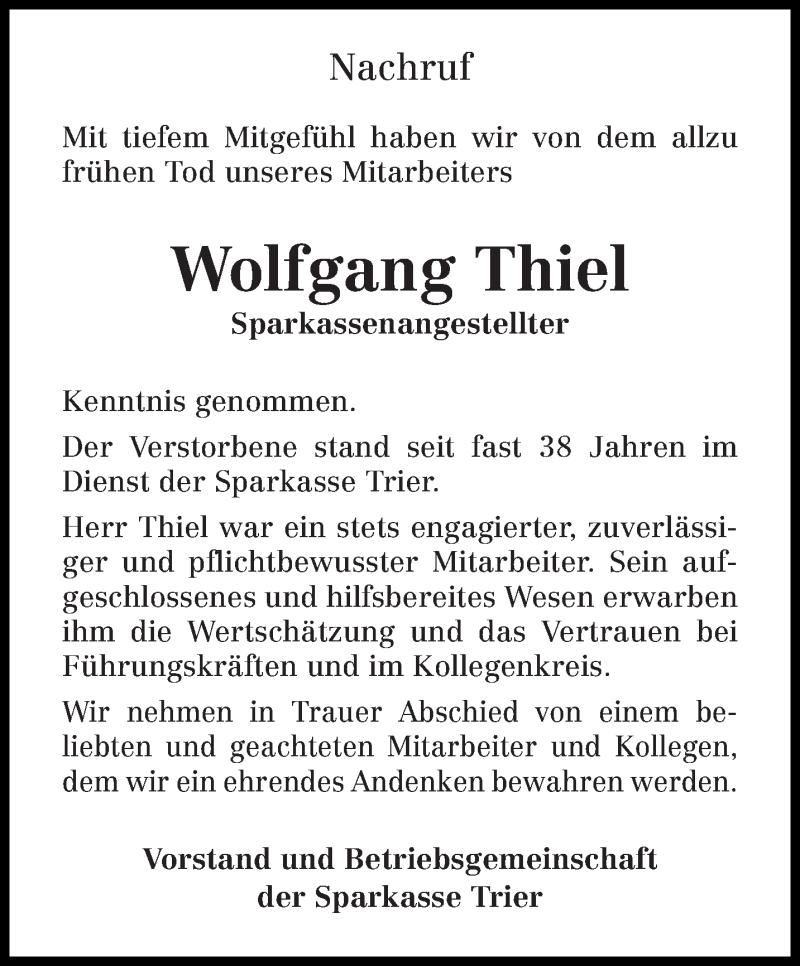  Traueranzeige für Wolfgang Thiel vom 19.06.2020 aus trierischer_volksfreund