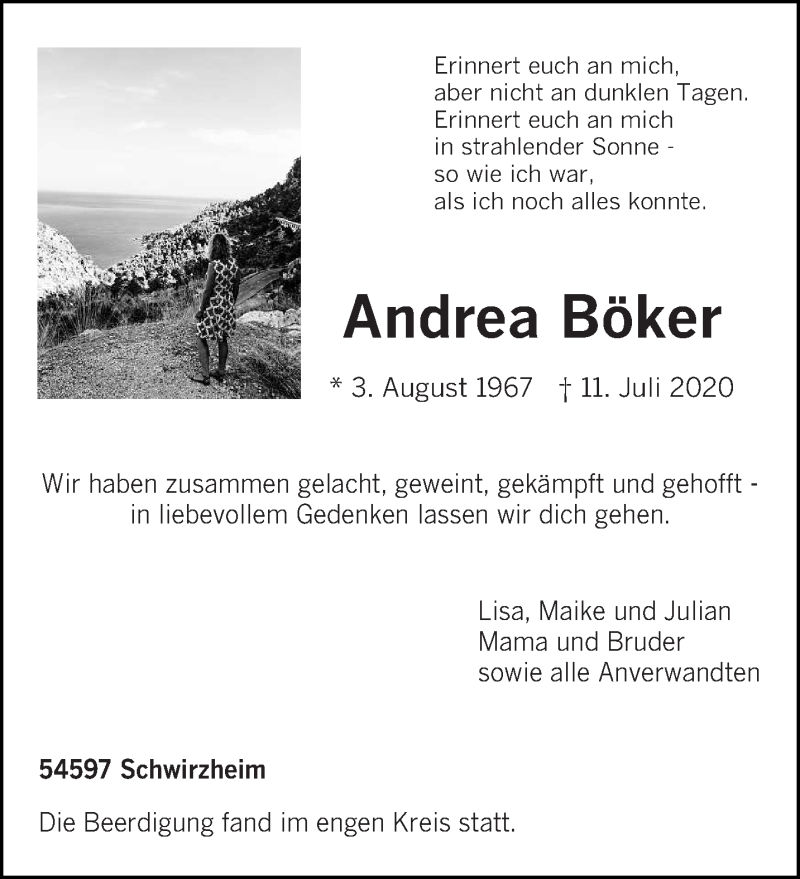  Traueranzeige für Andrea Böker vom 18.07.2020 aus trierischer_volksfreund