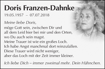 Traueranzeige von Doris Franzen-Dahnke von trierischer_volksfreund