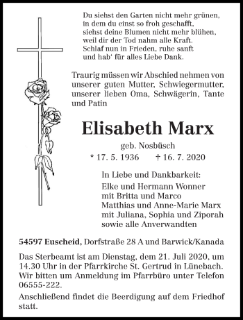Traueranzeige von Elisabeth Marx von trierischer_volksfreund