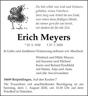 Traueranzeige von Erich Meyers von trierischer_volksfreund