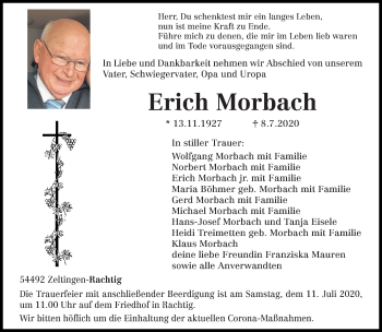 Traueranzeige von Erich Morbach von trierischer_volksfreund