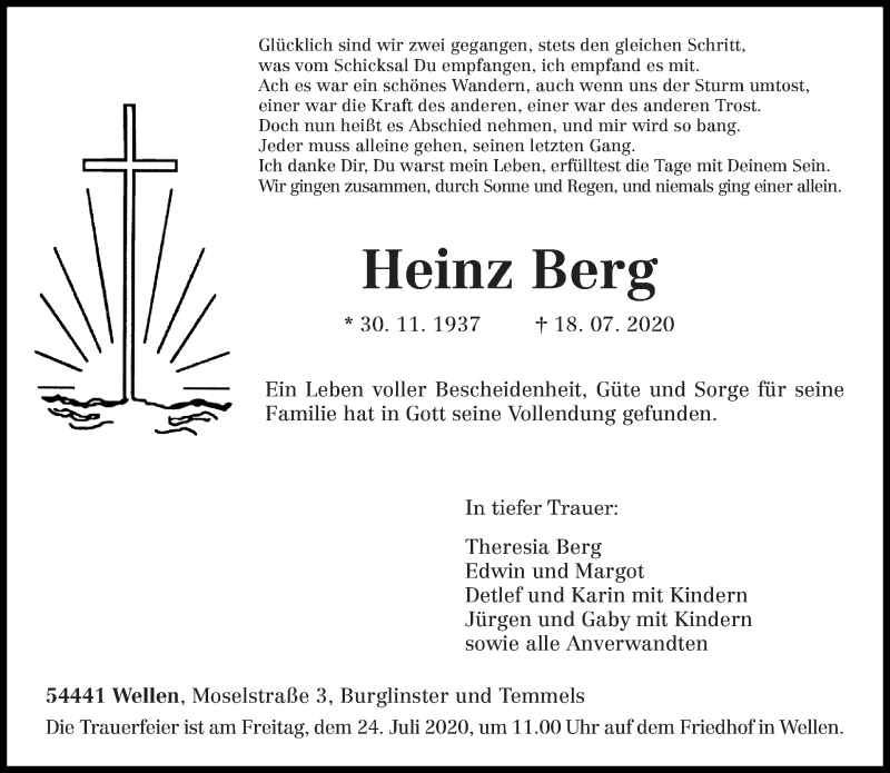  Traueranzeige für Heinz Berg vom 22.07.2020 aus trierischer_volksfreund