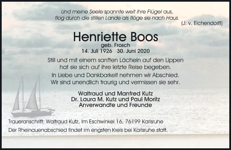  Traueranzeige für Henriette Boos vom 11.07.2020 aus trierischer_volksfreund