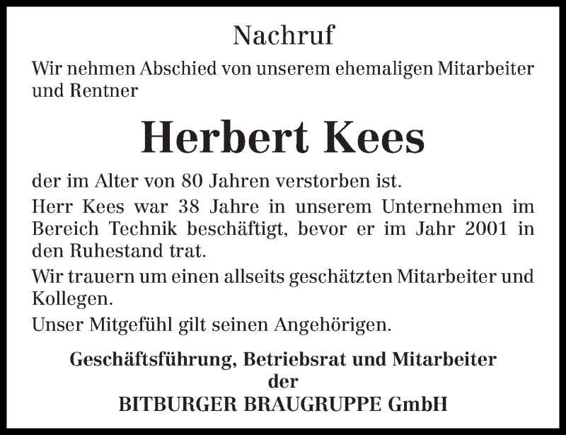  Traueranzeige für Herbert Kees vom 10.07.2020 aus trierischer_volksfreund