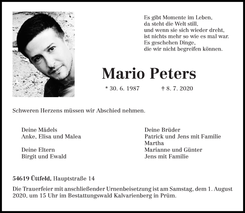  Traueranzeige für Mario Peters vom 25.07.2020 aus trierischer_volksfreund