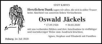 Traueranzeige von Oswald Jäckels von trierischer_volksfreund