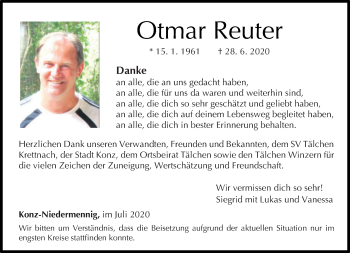 Traueranzeige von Otmar Reuter von trierischer_volksfreund