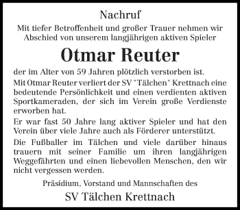 Traueranzeige von Otmar Reuter von trierischer_volksfreund