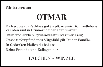 Traueranzeige von Otmar Reuter von trierischer_volksfreund