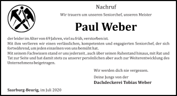 Traueranzeige von Paul Weber von trierischer_volksfreund