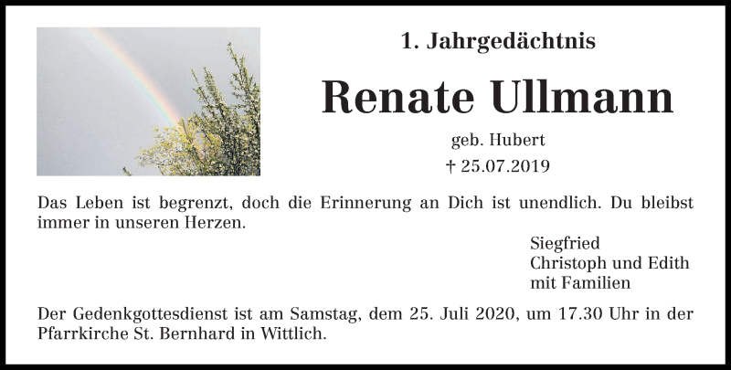  Traueranzeige für Renate Ullmann vom 22.07.2020 aus trierischer_volksfreund