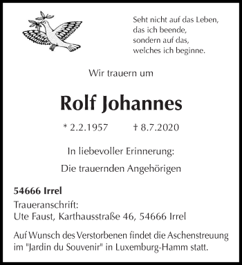 Traueranzeige von Rolf Johannes von trierischer_volksfreund