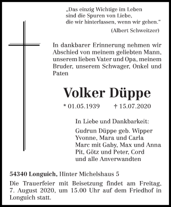 Traueranzeige von Volker Düppe von trierischer_volksfreund