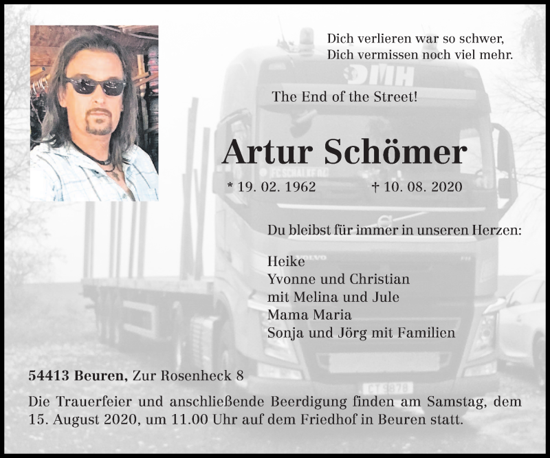  Traueranzeige für Artur Schömer vom 12.08.2020 aus trierischer_volksfreund