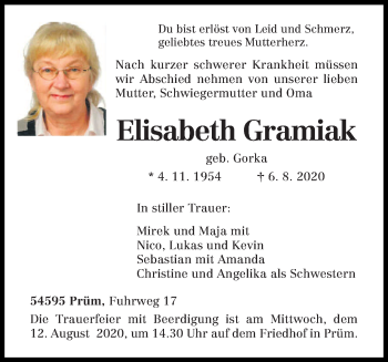 Traueranzeige von Elisabeth Gramiak von trierischer_volksfreund