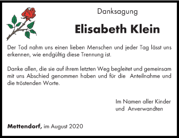 Traueranzeige von Elisabeth Klein von trierischer_volksfreund