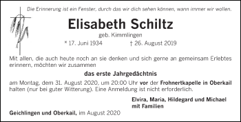 Traueranzeige von Elisabeth Schlitz von trierischer_volksfreund