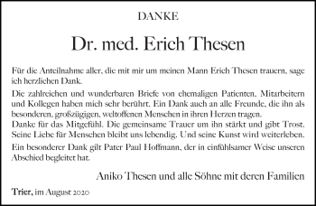 Traueranzeige von Erich Thesen von trierischer_volksfreund
