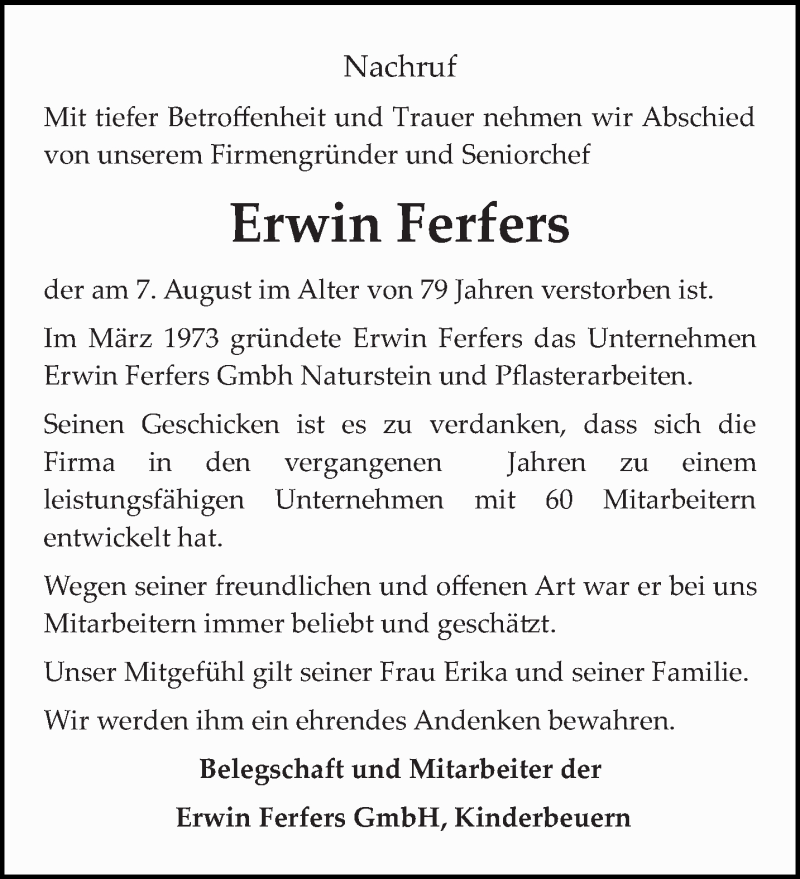  Traueranzeige für Erwin Ferfers vom 12.08.2020 aus trierischer_volksfreund