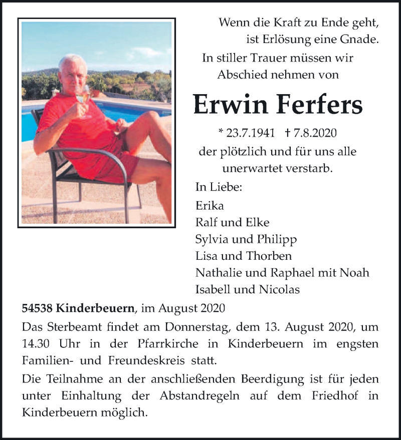  Traueranzeige für Erwin Ferfers vom 11.08.2020 aus trierischer_volksfreund