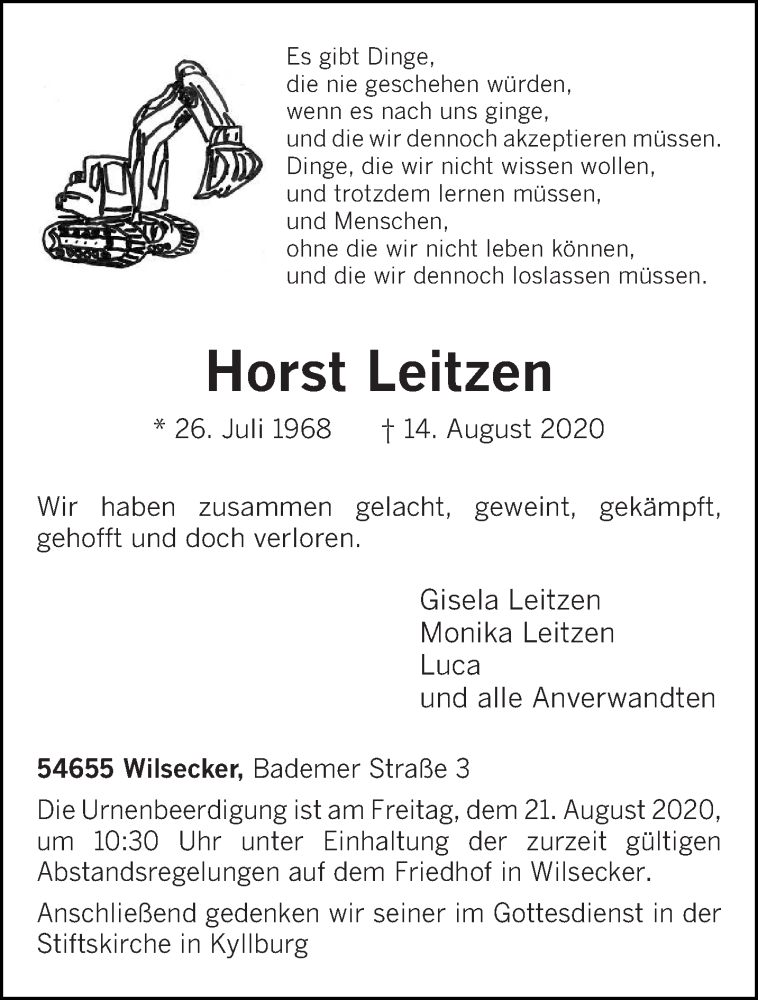  Traueranzeige für Horst Leitzen vom 17.08.2020 aus trierischer_volksfreund
