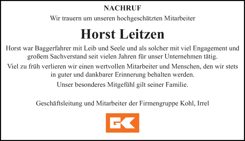  Traueranzeige für Horst Leitzen vom 19.08.2020 aus trierischer_volksfreund