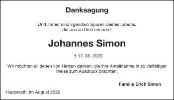 Traueranzeige von Johannes Simon von trierischer_volksfreund