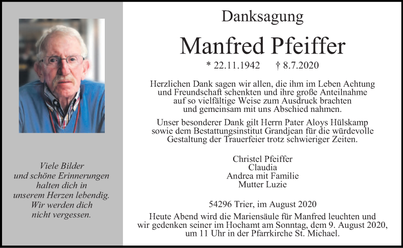  Traueranzeige für Manfred Pfeiffer vom 08.08.2020 aus trierischer_volksfreund