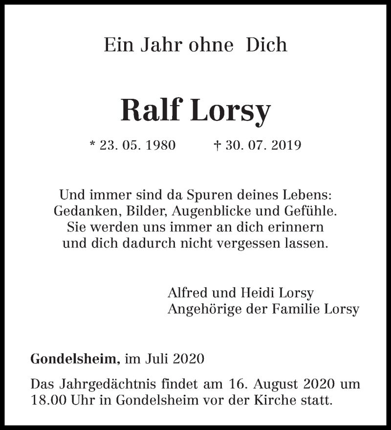  Traueranzeige für Ralf Lorsy vom 01.08.2020 aus trierischer_volksfreund
