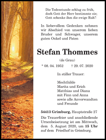 Traueranzeige von Stefan Thommes von trierischer_volksfreund