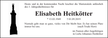Traueranzeige von Elisabeth Heitkötter von trierischer_volksfreund