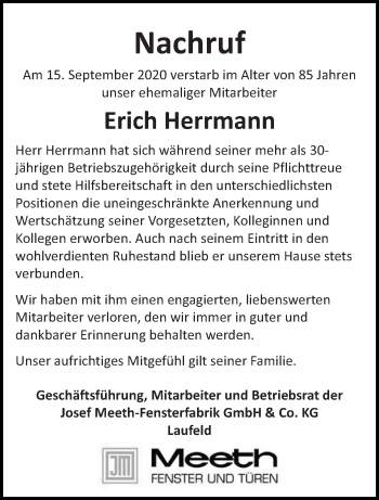 Traueranzeige von Erich Herrmann von trierischer_volksfreund