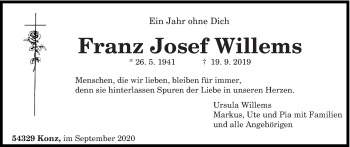 Traueranzeige von Franz Josef Willems von trierischer_volksfreund