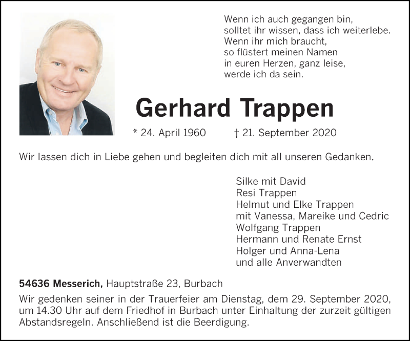  Traueranzeige für Gerhard Trappen vom 25.09.2020 aus trierischer_volksfreund