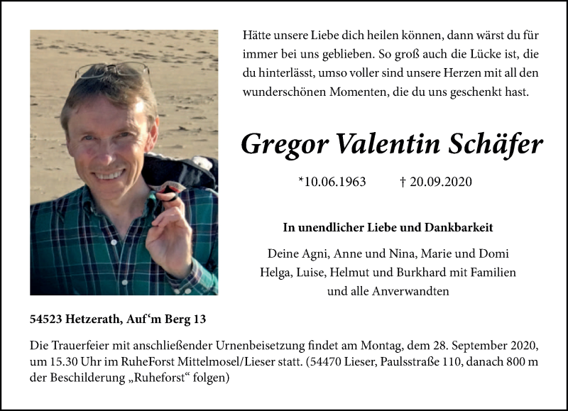  Traueranzeige für Gregor Valentin Schäfer vom 23.09.2020 aus trierischer_volksfreund