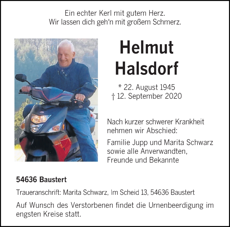  Traueranzeige für Helmut Halsdorf vom 17.09.2020 aus trierischer_volksfreund