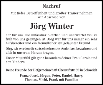 Traueranzeige von Jörg Winter von trierischer_volksfreund