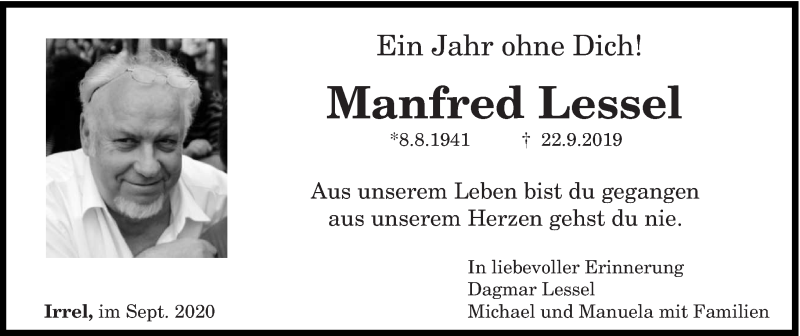  Traueranzeige für Manfred Lessel vom 22.09.2020 aus trierischer_volksfreund