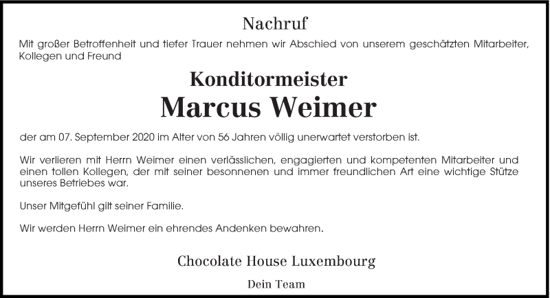  Traueranzeige für Marcus Weimer vom 12.09.2020 aus trierischer_volksfreund