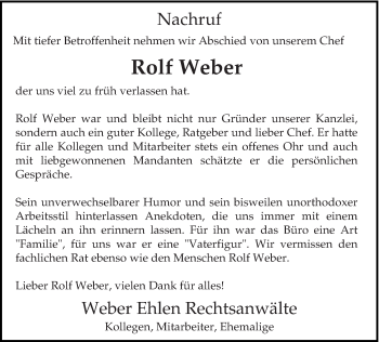 Traueranzeige von Rolf Weber von trierischer_volksfreund