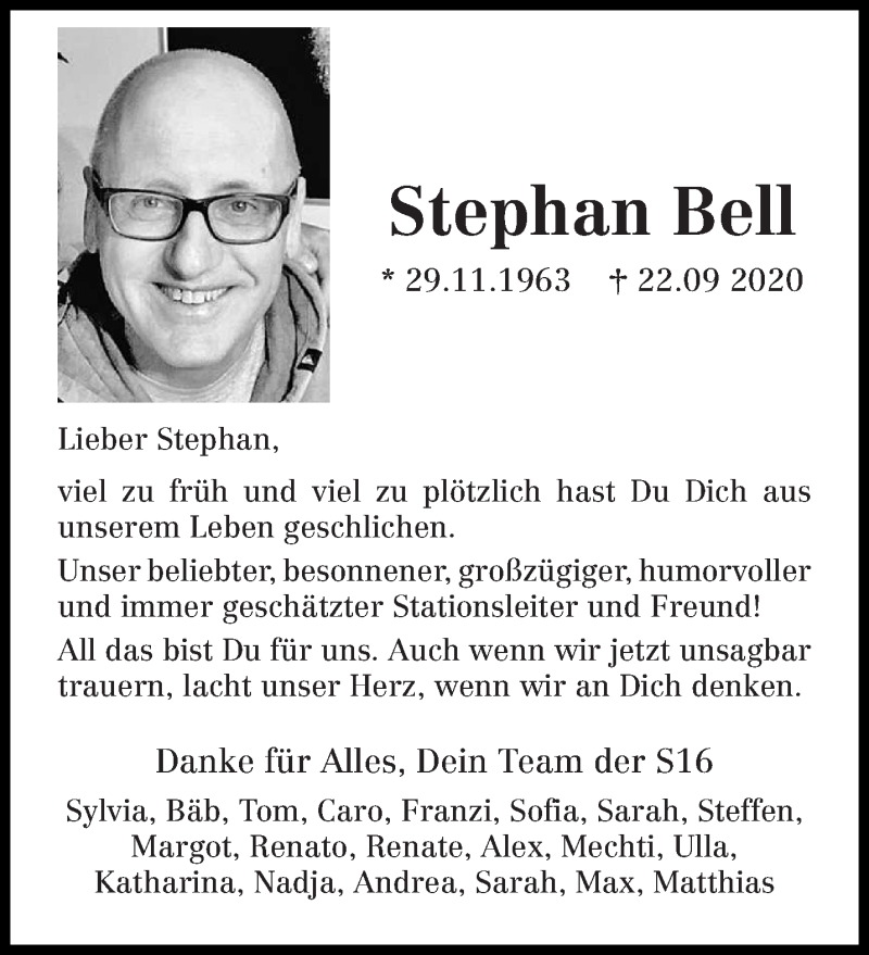  Traueranzeige für Stephan Bell vom 28.09.2020 aus trierischer_volksfreund