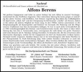 Traueranzeige von Alfons Berens von trierischer_volksfreund