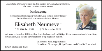Traueranzeige von Elisabeth Neumeyer von trierischer_volksfreund